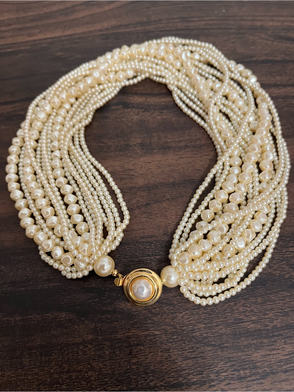 Carolee Multi-Strand Pearl Necklace in Cream with Gold-Tone Clasp in